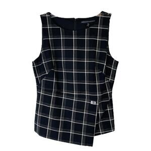 WHBM black white plaid preppy buckle academia office stretchy top 8P